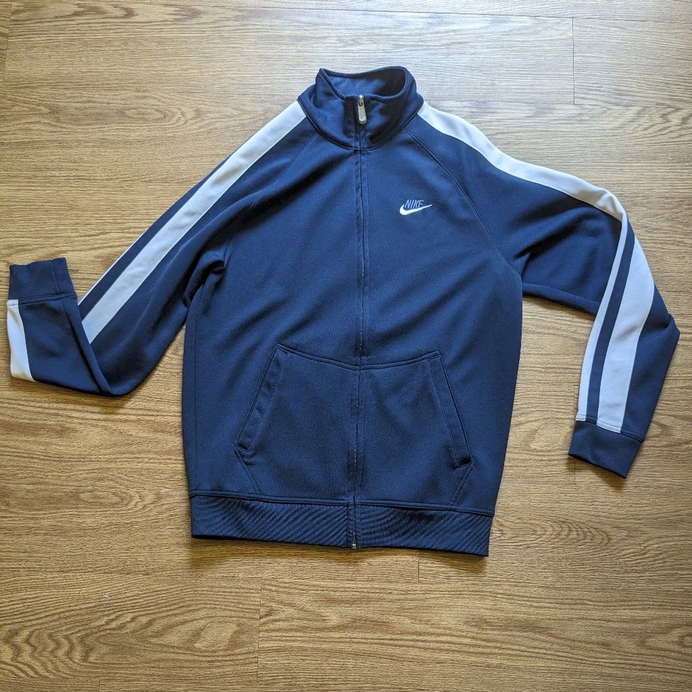 Mens Nike Striped Warm Up Zip Up Sport Track Athletic Jacket Navy